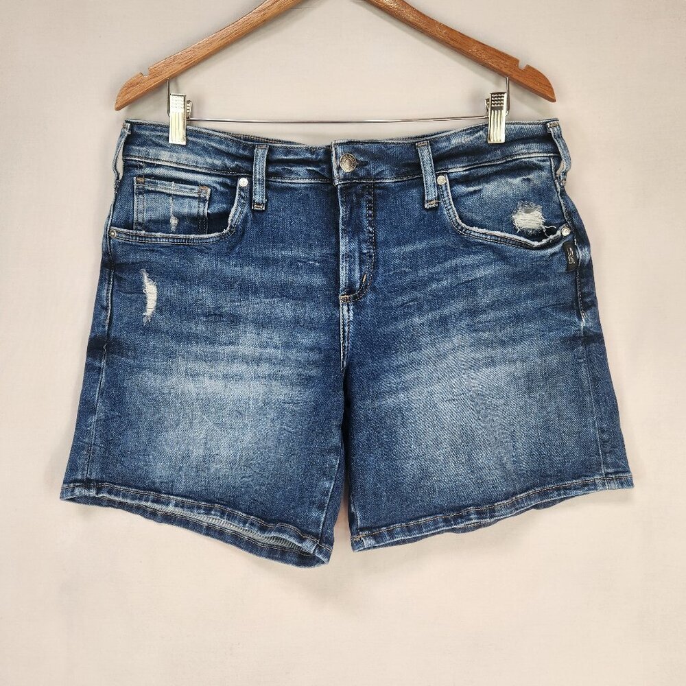 Silver Jeans Boyfriend Shorts Women's 32 Blue Distressed Mid Rise Denim Casual